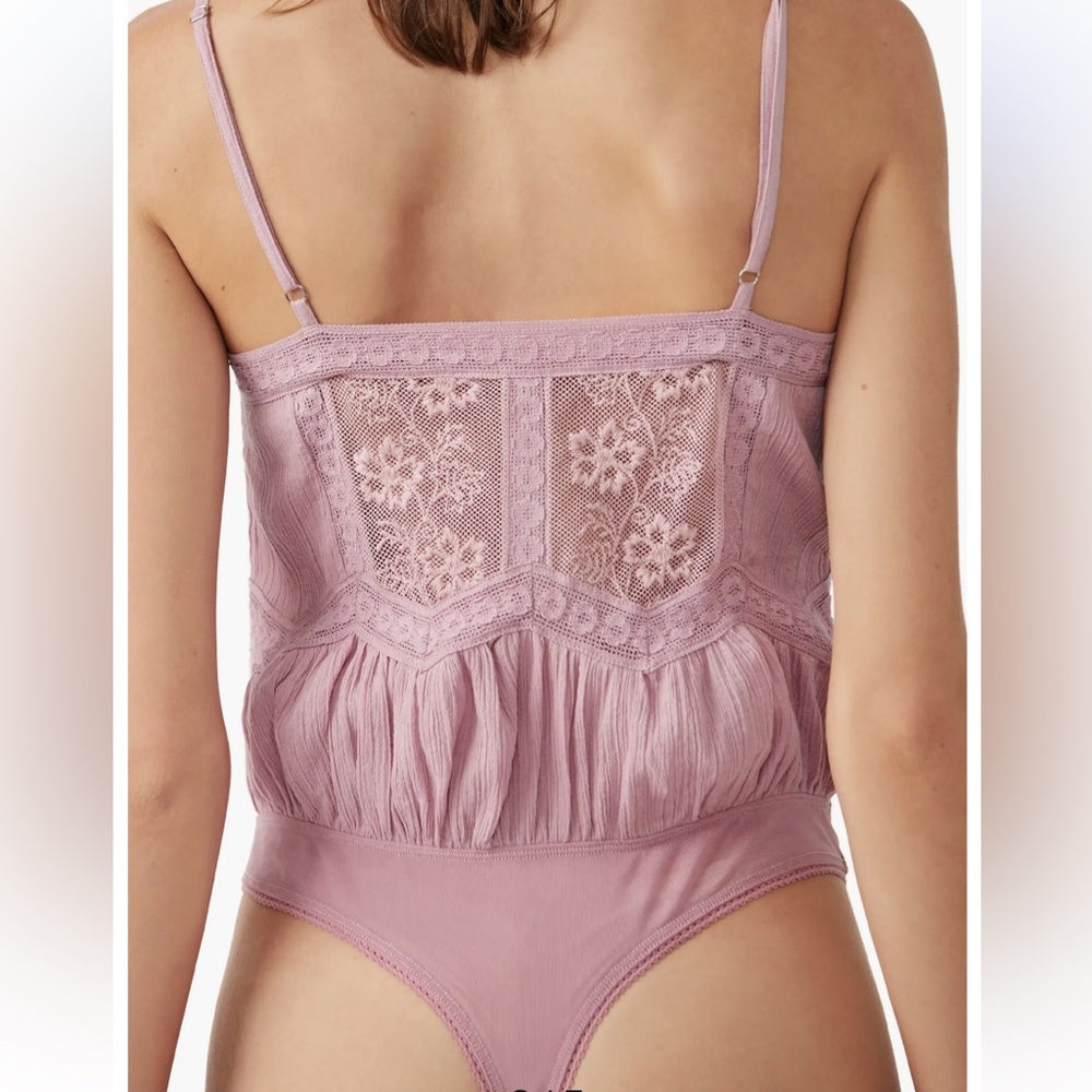 FREE PEOPLE Still the One Lace Trim Cotton Bodysuit